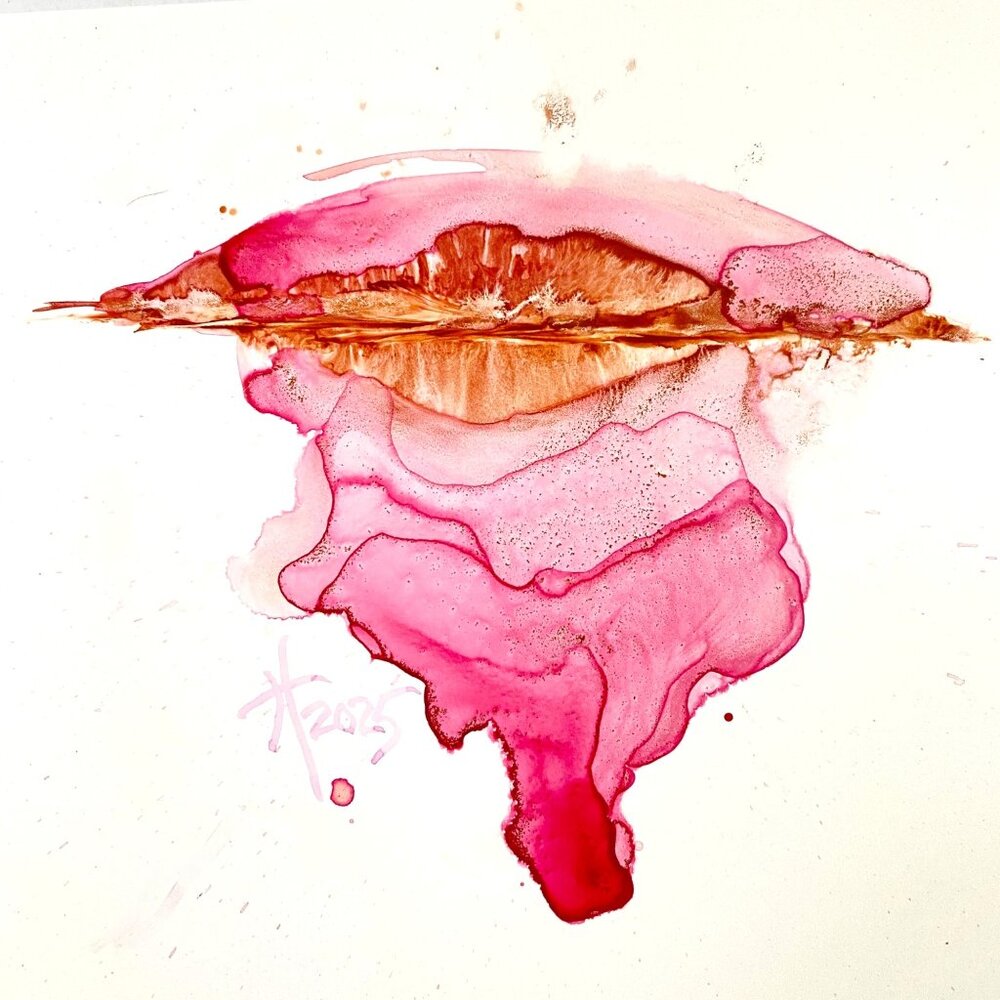 Art Original Pink Dreams Serene Watercolor Painting 8x10in Matted Frame Ready